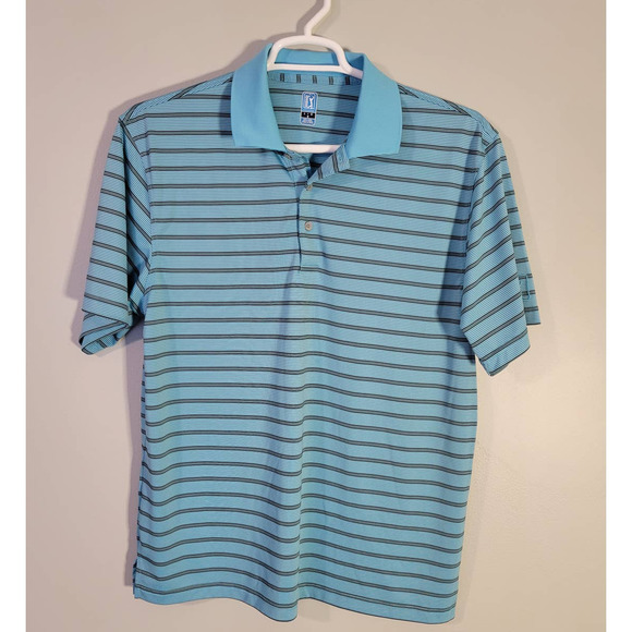 PGA Tour Mens Blue Striped Polo Shirt L - Picture 1 of 4